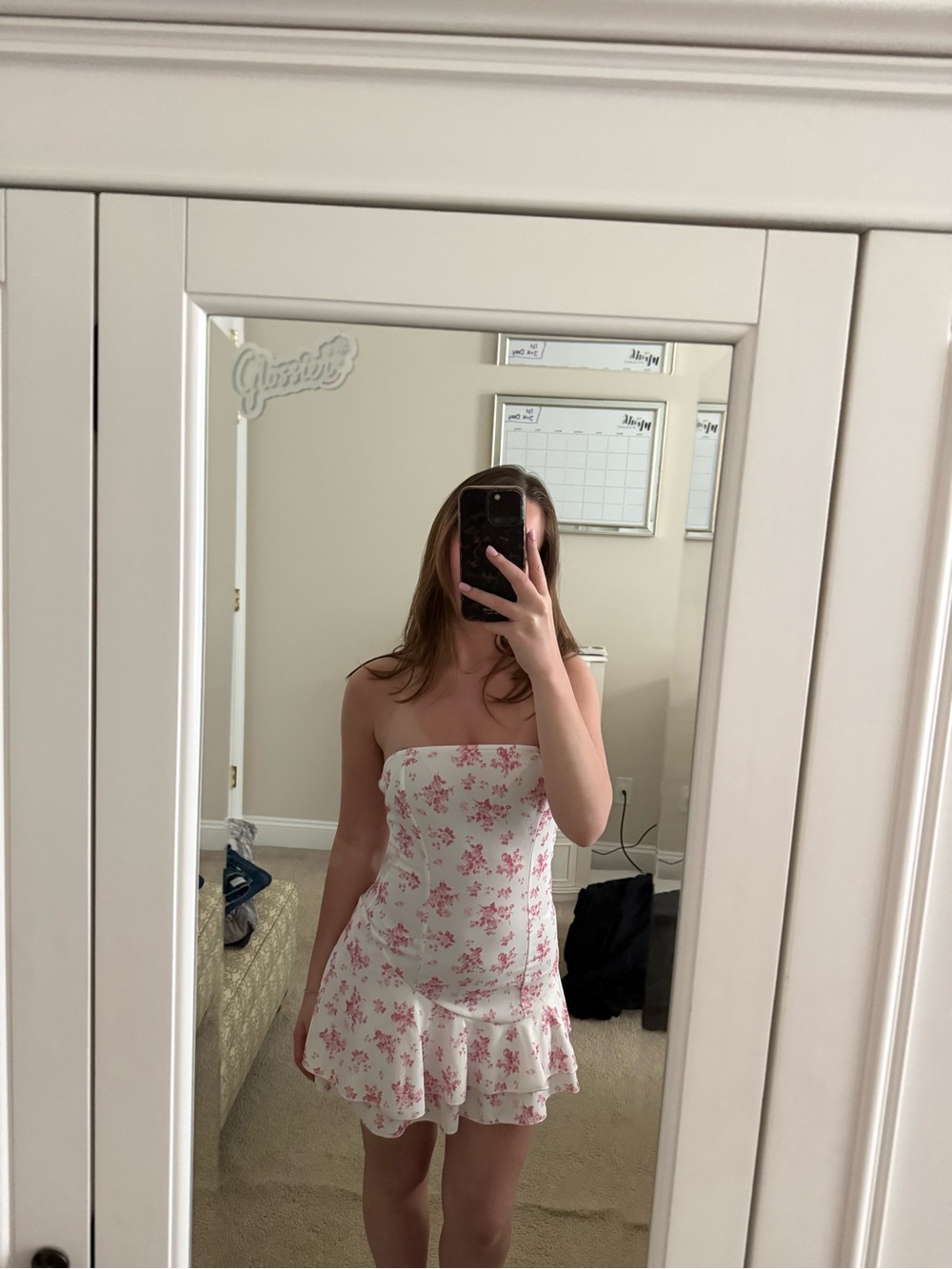 White Women's dress with Subtle Pink floral design